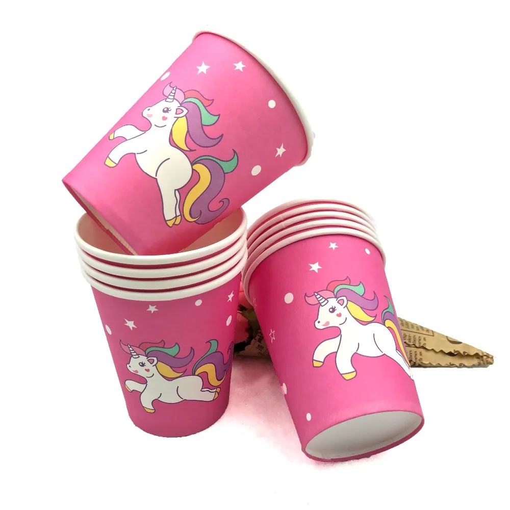 10pcs/set Unicorn Disposable Plastic Coffee Cups Kids Birthday Party