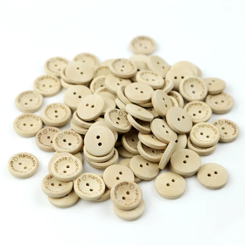 100Pieces Wooden Buttons Handmade with Love Sewing Wood Button 15mm
