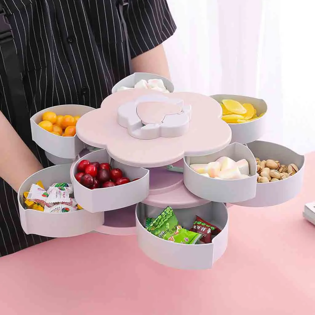 Блум вращающийся снэк-бокс цветок двухэтажный дизайн конфетные тарелки контейнер для хранения продуктов коробка для хранения ювелирных изделий сушеный органайзер для фруктов#1/7