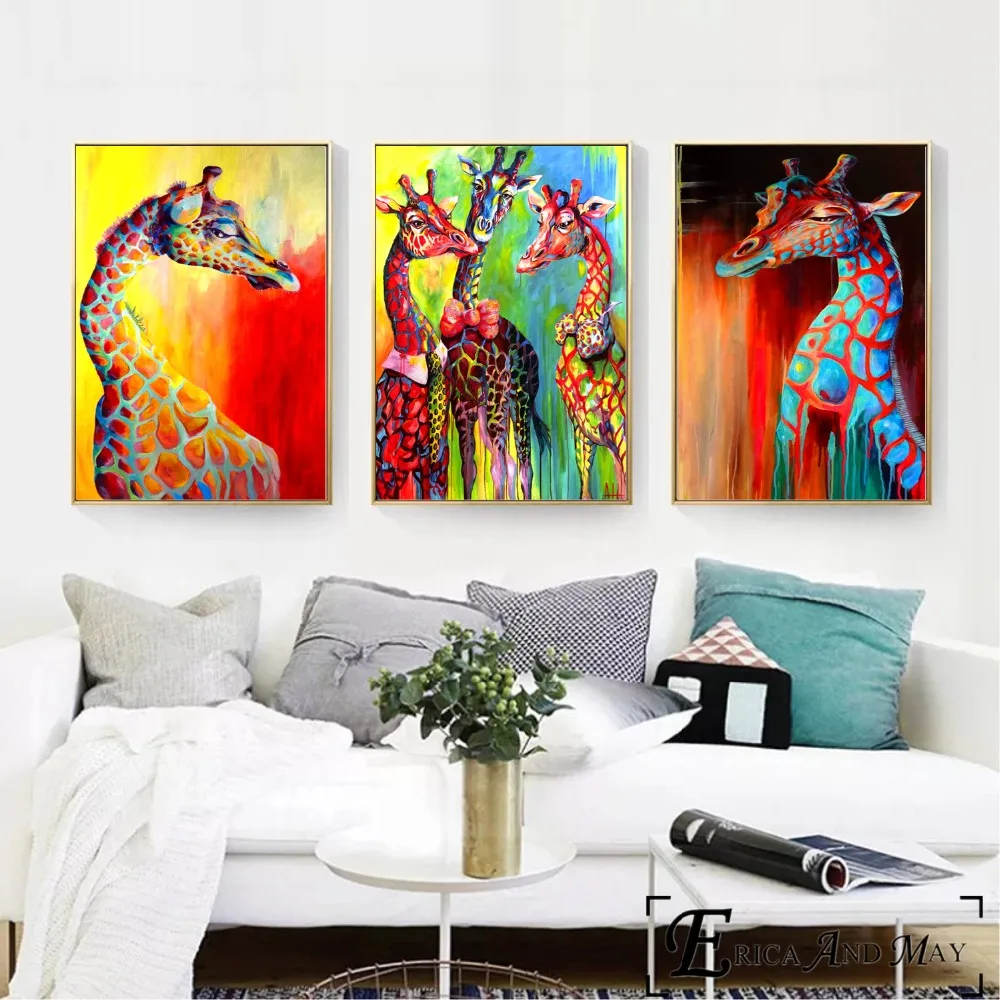 Watercolor Colorful Giraffes Posters and Prints Wall art Decorative Picture Canvas Painting For Living Room Home Decor Unframed  Дом и
