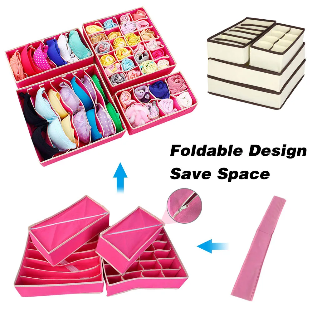 

Foldable Home Storage Holder Non-woven Scarfs Socks Bra Organizer Storage Box Drawer Closet Organizers Boxes For Underwear Bra