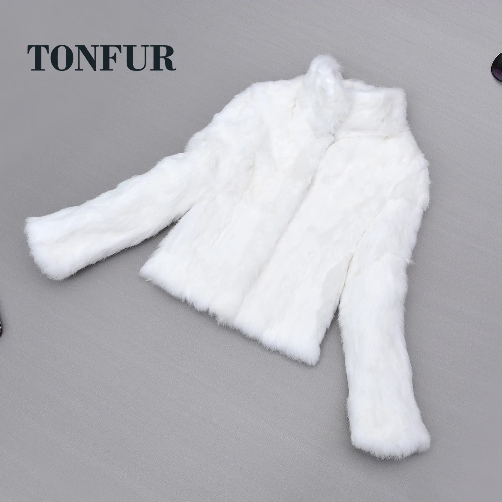 women's puffer jacket Top Selling Women Classical Casual Mandarin Collar Genuine Real Rabbit Fur Coat Handmade Customize Natural Fur Jacket KSR272 women's down coats & jackets