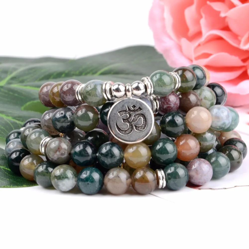Fashion Natural India Agates 108pcs Mala Beads Bracelet OM Charm Bracelets For Women Men Yoga Handmade Jewelry Dropshipping Fashion Jewelry