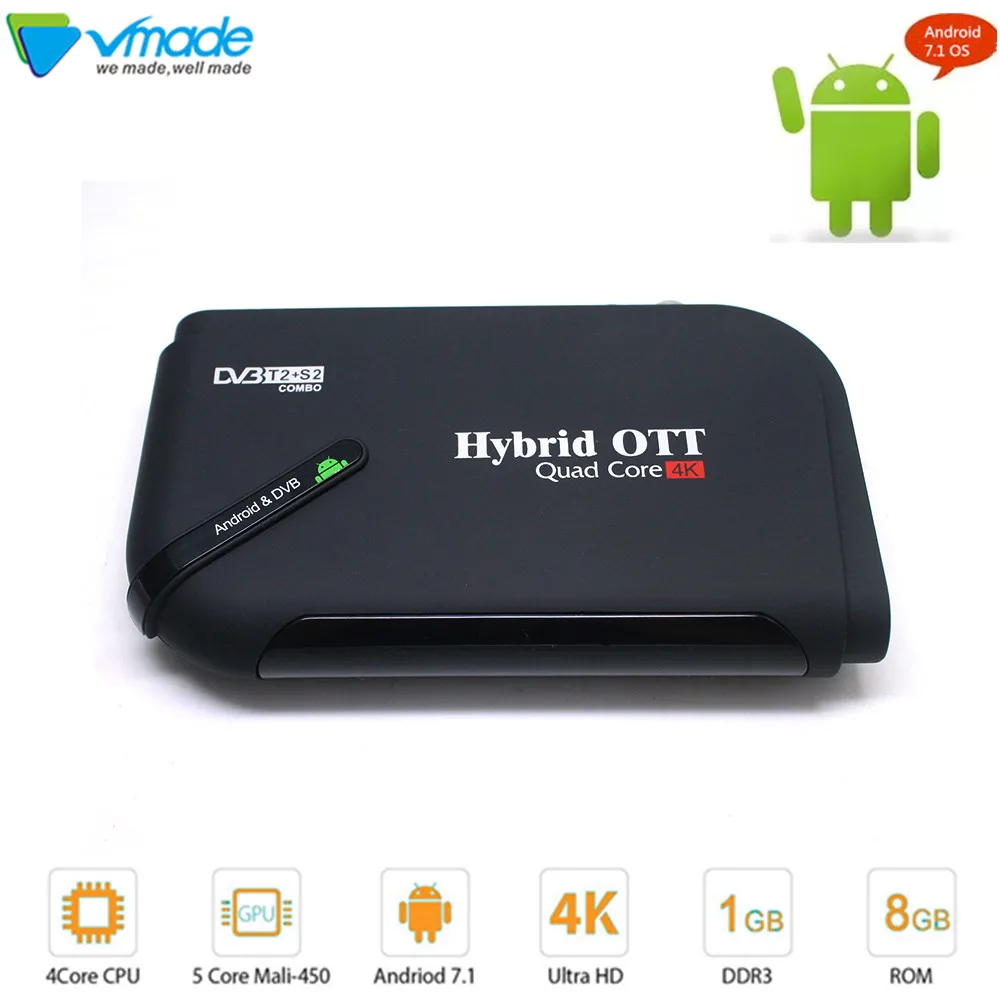 

Vmade DVB T2/T S/S2 Terrestrial Android 7.1 Combo TV Box Amlogic S905D Quad Core 1GB/8GB DVB T2+S2 Support 1080p 4K Media player