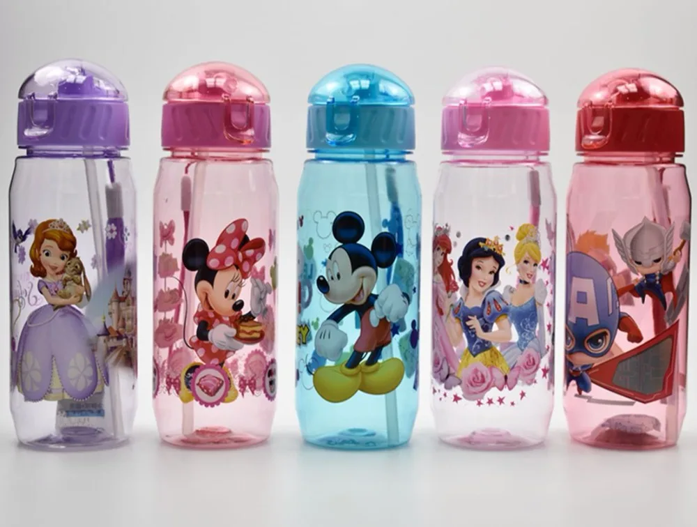 Экологичные детские бутылки для питьевой воды с героями мультфильмов, без бисфенола, пластиковая соломенная бутылка, детская бутылка, детский чайник, Спортивная бутылка