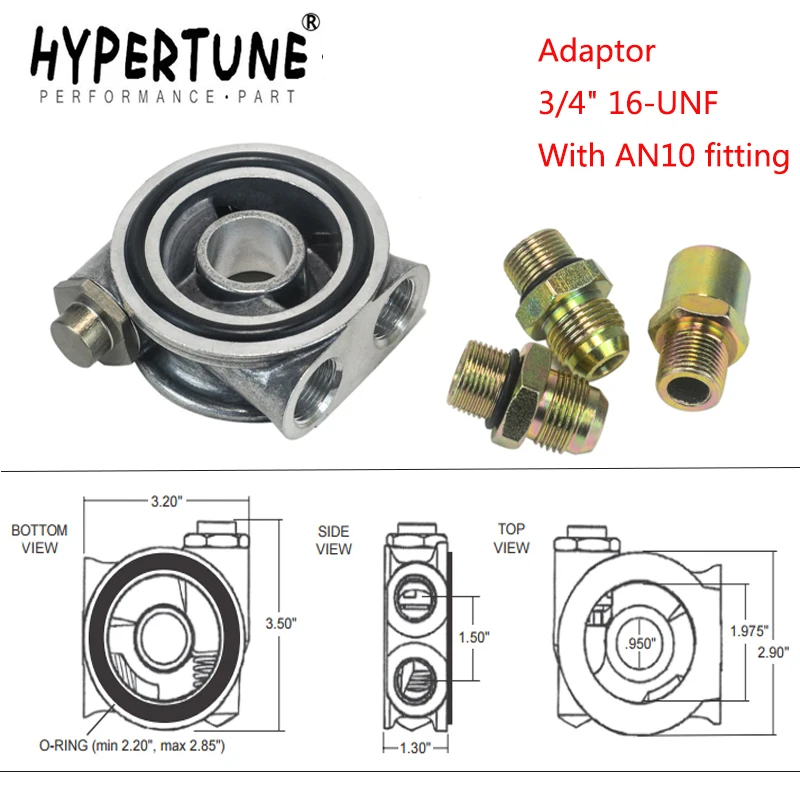 

Hypertune - OIL COOLER FILTER SANDWICH PLATE + THERMOSTAT ADAPTOR 3/4" 16-UNF With AN10 fitting Oil filter Sandwich Adapter 6743