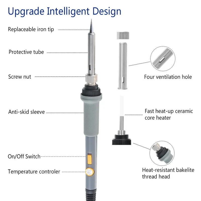 110 В/220 В 60 Вт Электрический паяльник обновленная версия с переключателем Регулируемая температура паяльник получить 5 паяльных наконечников бесплатно