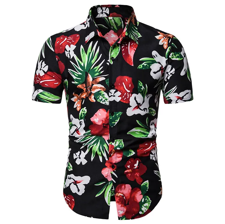 

2019 New Summer Hawaiian Short-Sleeved Flower Shirt Floral Print Leisure
