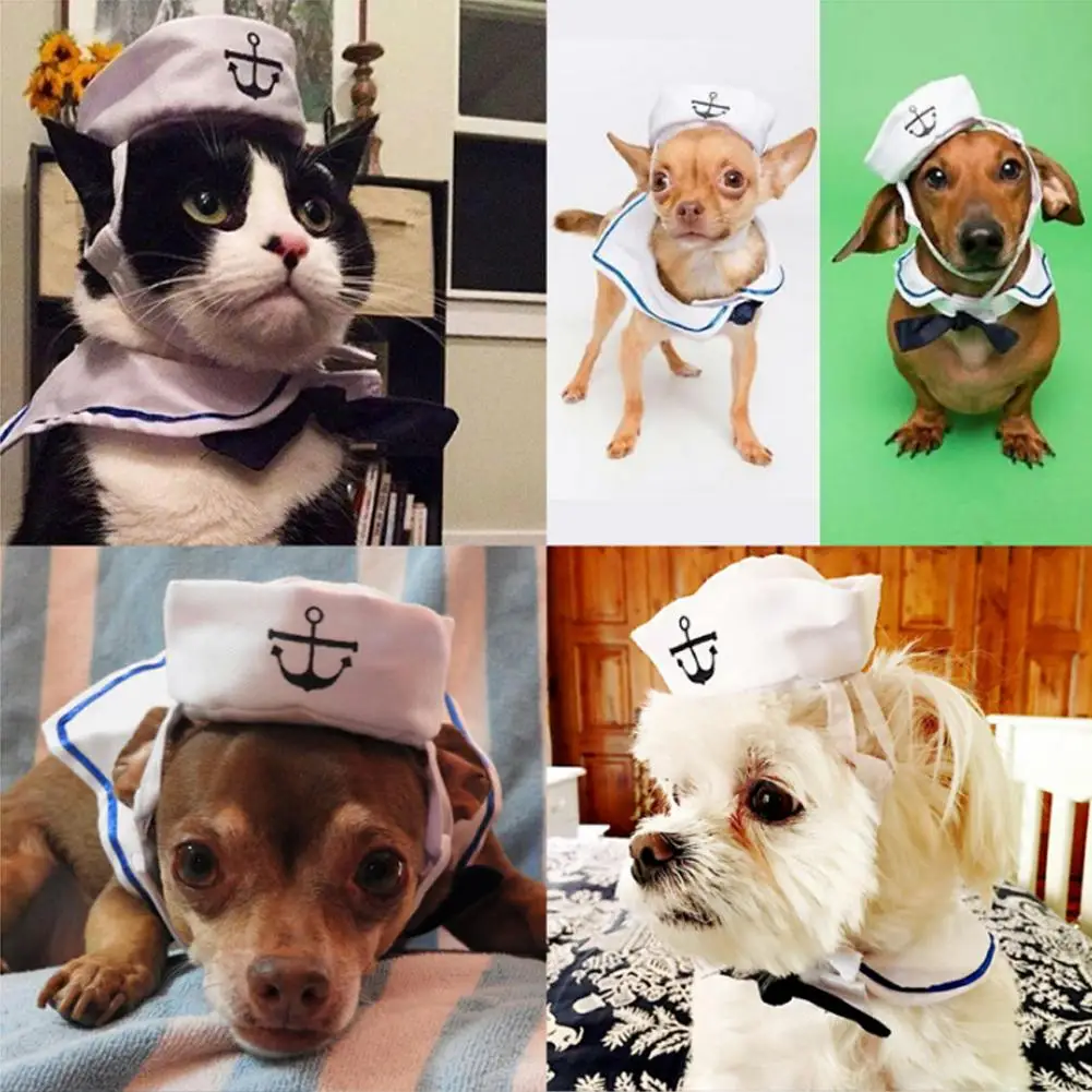 Lovely Sailor Cosplay Costume Cat Clothes Navy Nautical Suit Cloak with Sailor Hat Funny Pet Accessories Dog Cat Supplies 20E