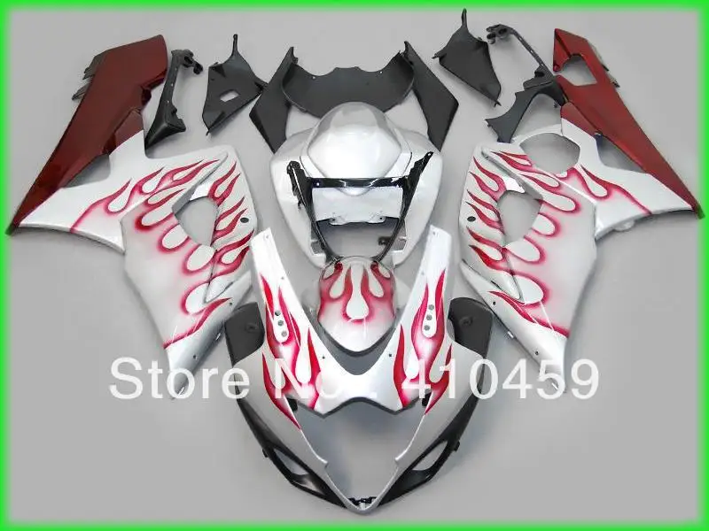 

Motorcycle Fairing kit for SUZUKI GSXR1000 GSX-R1000 GSXR 1000 K5 05 06 2005 2006 silver flames red ABS Fairings set SN37