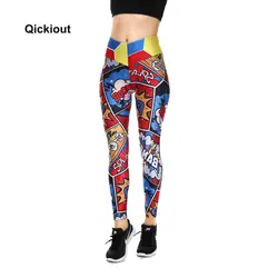 Qickitout брюки для девочек 2017 Женская цифровой печати леггинсы женщин мультфильм игра анимация Сплат стиль большой Хип Высокая талия
