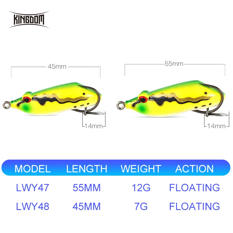Королевство мягкие лягушка приманки Искусственные воблеры 45 мм 7 г/55 мм 12 г ПВХ Материал рыболовные приманки мягкое тело с блестящая ложка модель LWY47/48