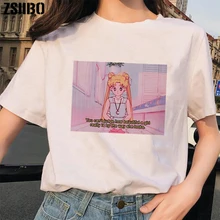 Забавный мультфильм Сейлор Мун лето новые буквы печати Harajuku мода ins короткий рукав женская футболка Топы