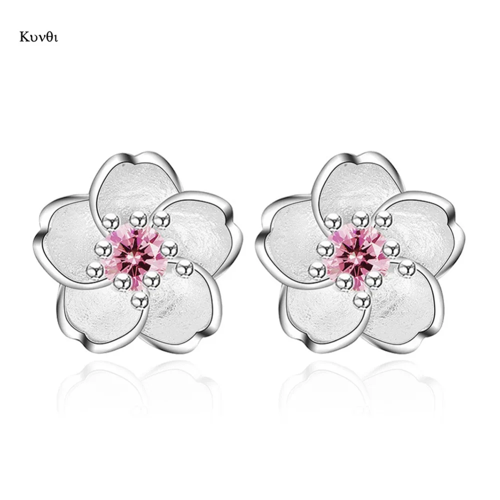 

Cute New Fashion Flower Pink Purple Crystal Earrings For Women Jewelry Elegant Gift Ear Studs Cherry Blossoms Jewelry Gift
