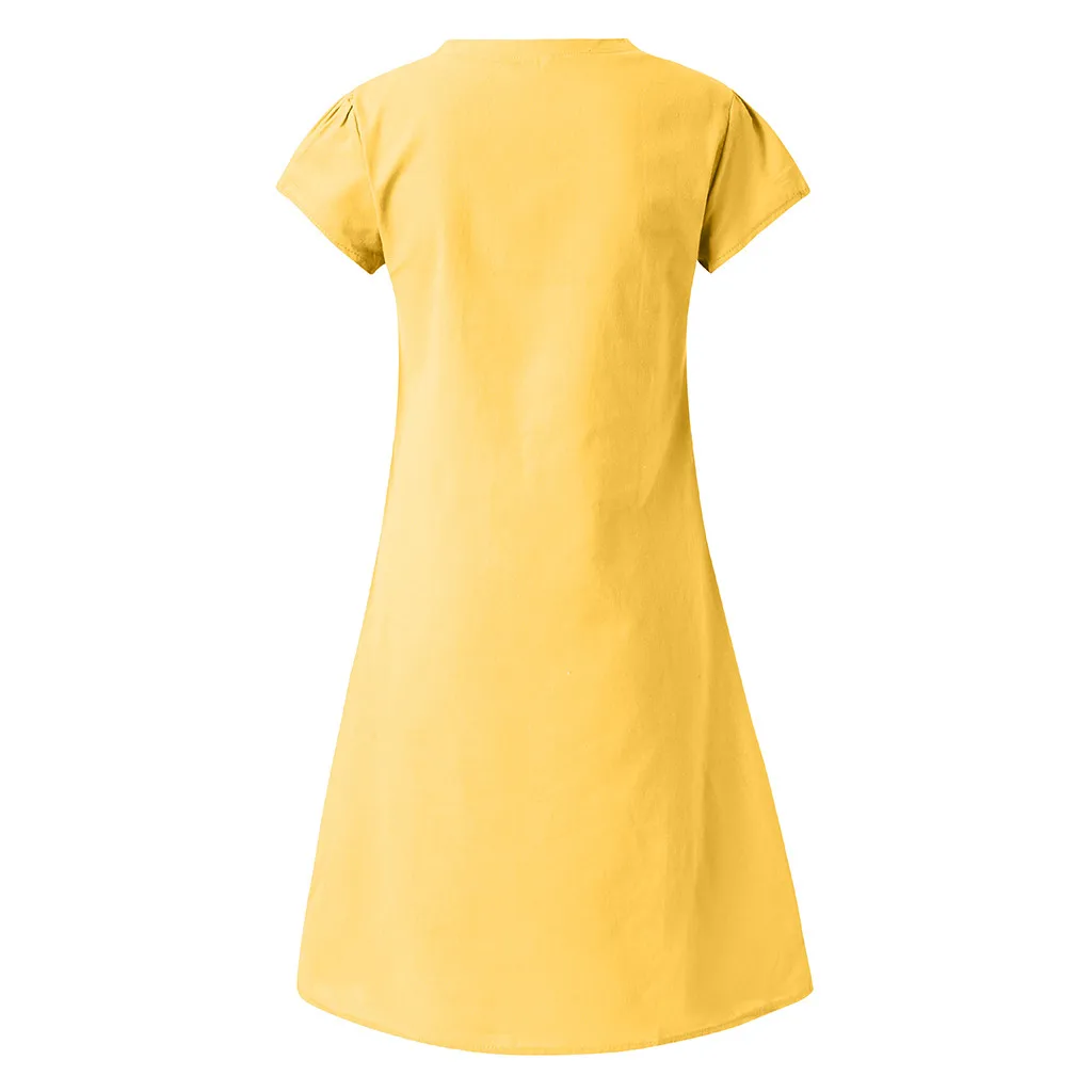 JAYCOSIN Spring New Casual V-Neck Cotton and Linen Dress Women Summer Style Cotton Casual Plus Size Ladies Dress 2020