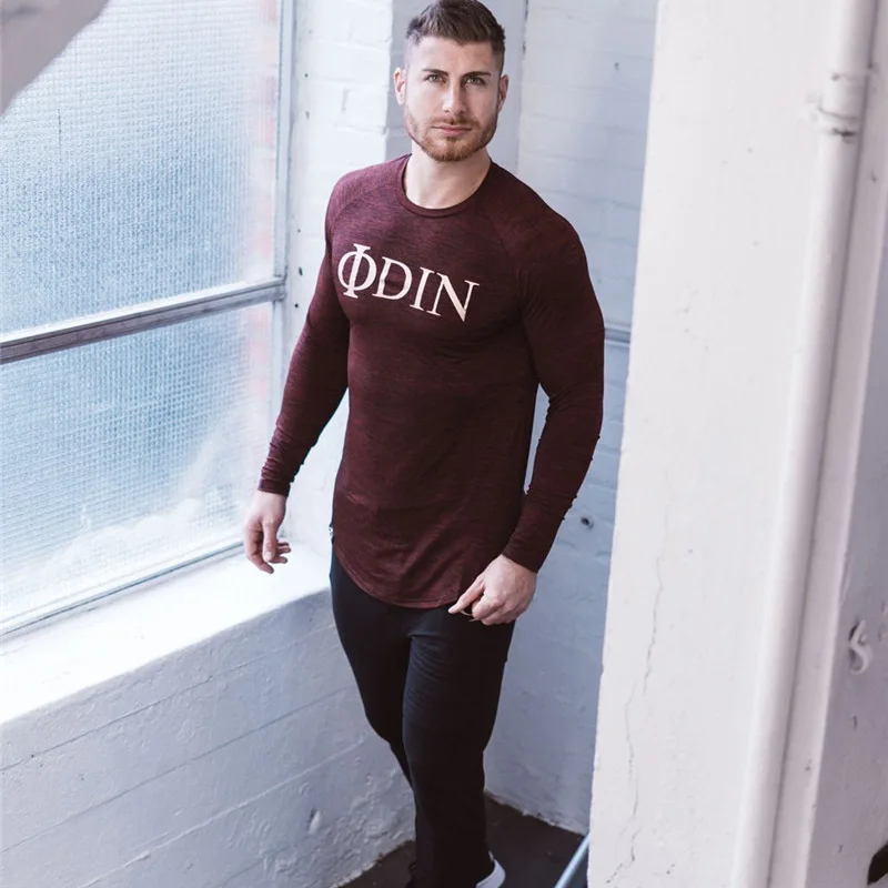 

2018 New Fashion Men's T-shirt Long-sleeved Round Neck Striped Folding Raglan Sleeve Style T-shirt Men's Shirt