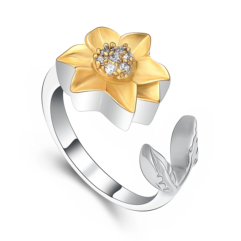 Fashion Keepsake Gift Inlay Two Tone Flowers Cremation Urn Ring For