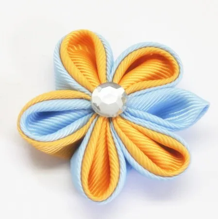 orange and blue kanzashi flower hairclip