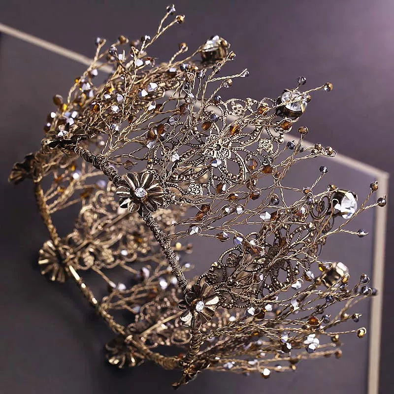  Vintage Baroque Black Crystal Rhinestone Bridal Diadem Headpiece Full Circle Tiara and Crown Weddin