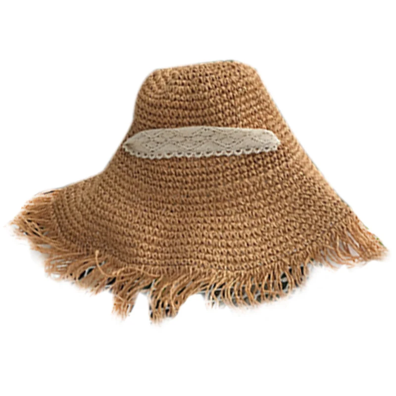 Lace Strap Straw hat Bow Female Summer Cap Beach Sun Protection hat Collapsible 
