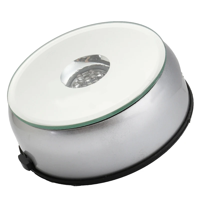 New 7 LED 4'' Unique Rotating Crystal Display Base Stand White Light W/AC Adapter
