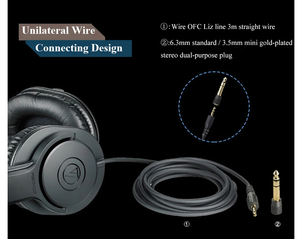 Оригинальные наушники Audio-Technica, ATH-M20X, проводные, профессиональные, для монитора, накладные, закрытые сзади, динамические, глубокие басы, 3,5 мм разъем