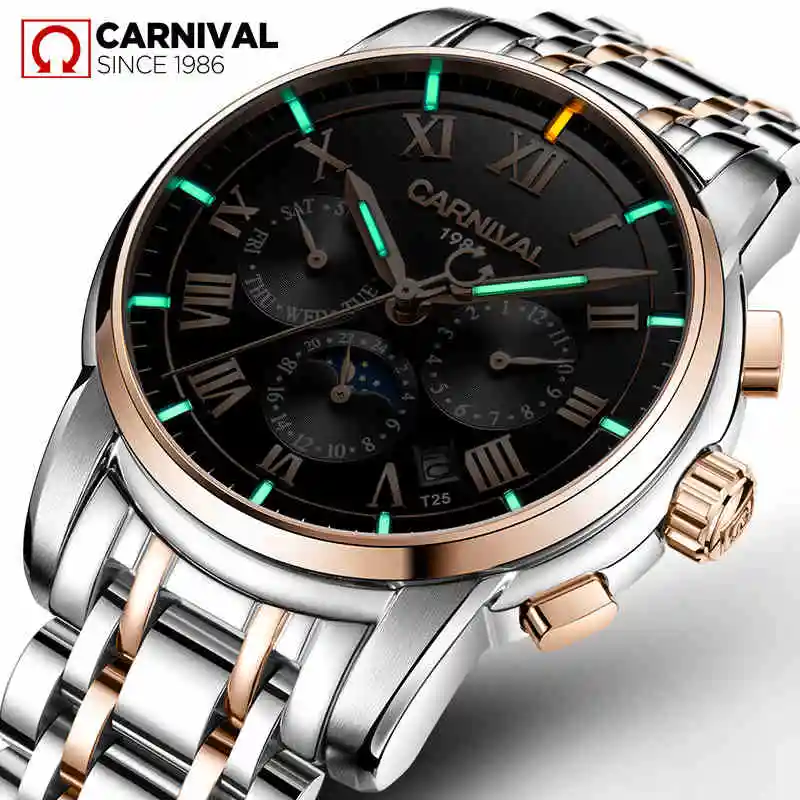 

T25 tritium gas luminous Automatic Self-Wind Men Multi-function Dial Watches Sapphire mirror Full Steel Strap Mechanical Wrist