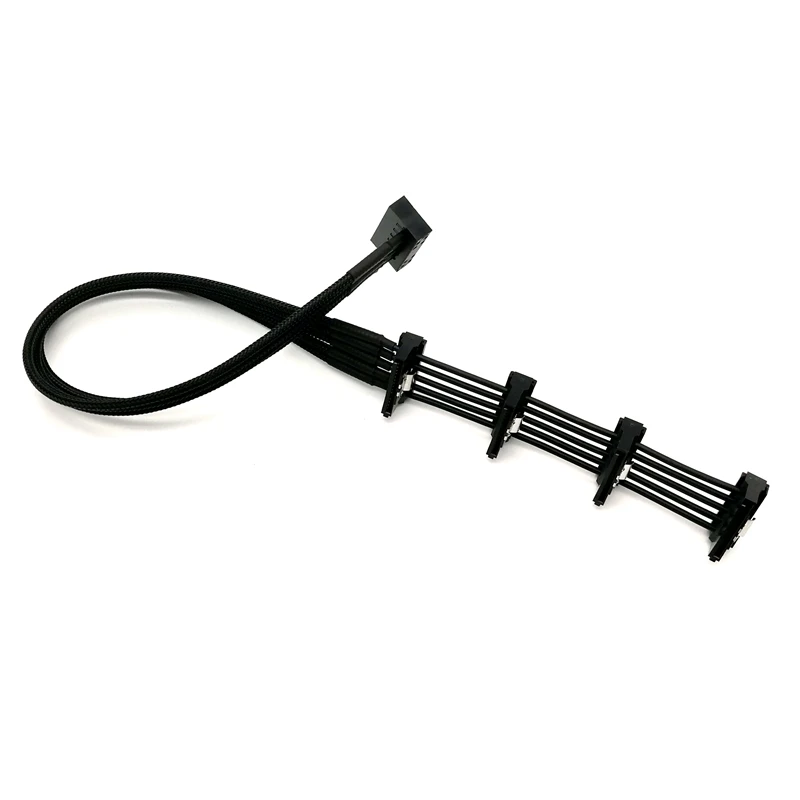 

Black Sleeved SATA 15Pin Male to 4x Female With Latch Power Extension Cable