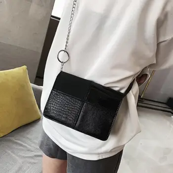 

Crocodile Embossed Patchwork Women's Chain Flap Crossbody Shoulder Small Square Bag