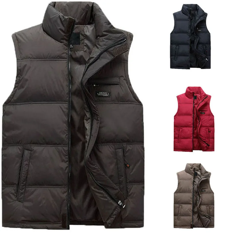 New 2016 Autumn Winter Men Down Vests Middle Aged Male Stand Collar