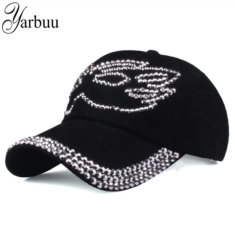 

[YARBUU] Brand baseball caps for women Rhinestone Mask cap fashion high quality Female and girl's hat solid Peaked cap wholesale