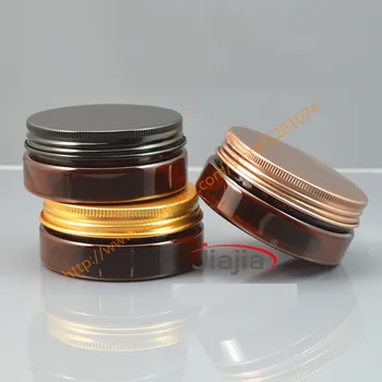 

50 grams brown PET Jar,Cosmetic Jar 50g brown jar with gold/bronze/black aluminum Lid Make up Packaging Beauty Salon Equipment