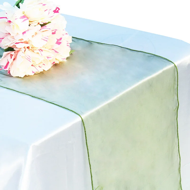 Модная скатерть из органзы, мягкая прозрачная скатерть на стул, свадебные банты, 30*275 см, рождественские, вечерние, банкетные, декор для стола - Цвет: olive green