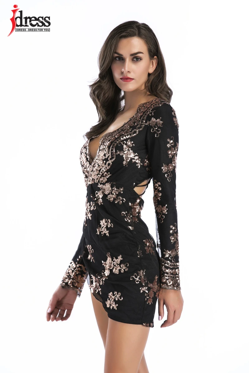 IDress 2018 Designer Runway Women Clothes China Saxy Black Lace Dress Embroidery Long Sleeve Elegant Women Body Con Sequin Dress (7)