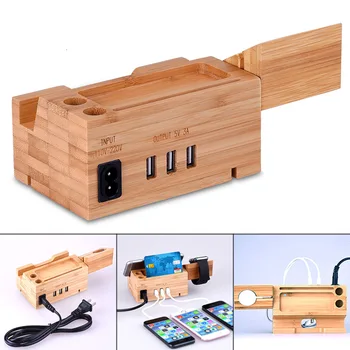 

Wooden Charging Station Multi-port Device Charger with 3 USB Port Compitable with iPhone Android DU55