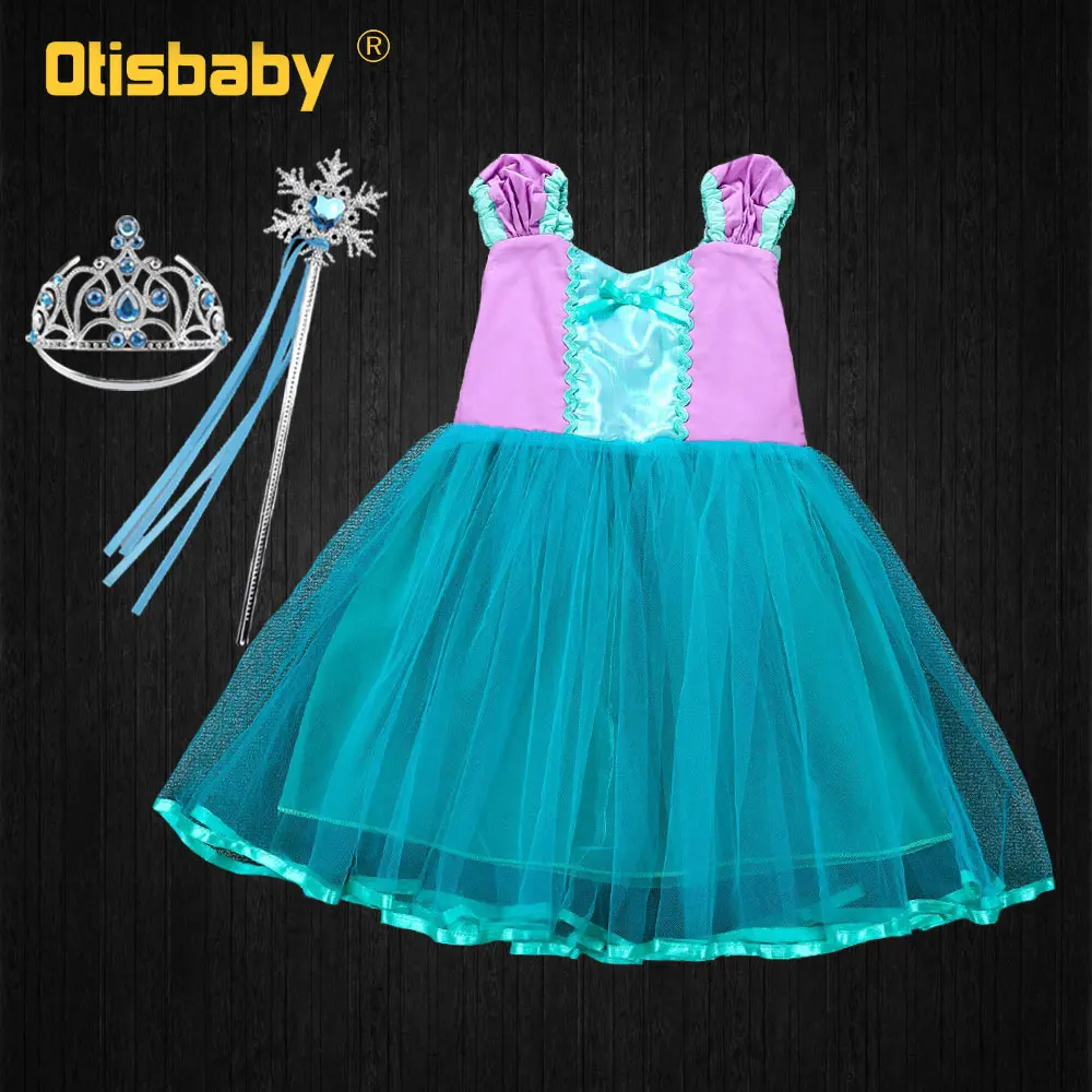 Летнее платье принцессы Ариэль для маленьких девочек; фиолетовое платье-пачка Рапунцель для малышей; Детские вечерние карнавальные костюмы принцессы на день рождения - Цвет: A Mermaid