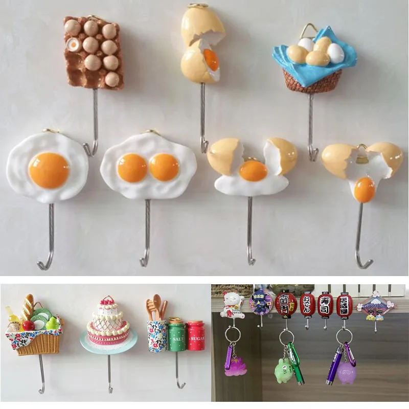 

Creative Resin Hook Cartoon Simulation Food Stainless Steel Kitchen Hook Strong Adhesive Paste Seamless Single Hook