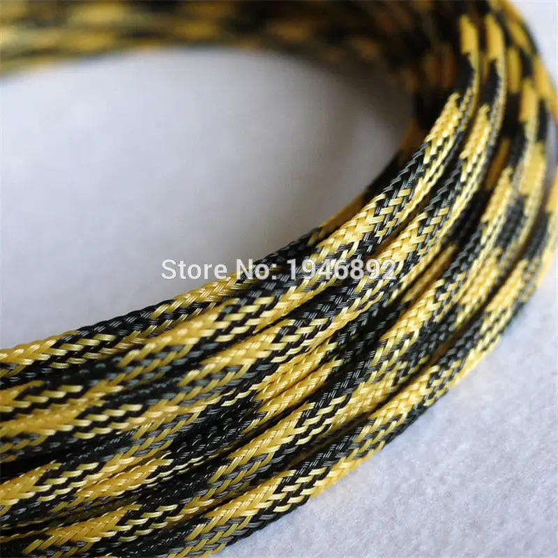 

1/5/10/50/200 Meters Black &Yellow High quality 4mm Braided PET Expandable Sleeving High Density Sheathing Plaited Cable Sleeves