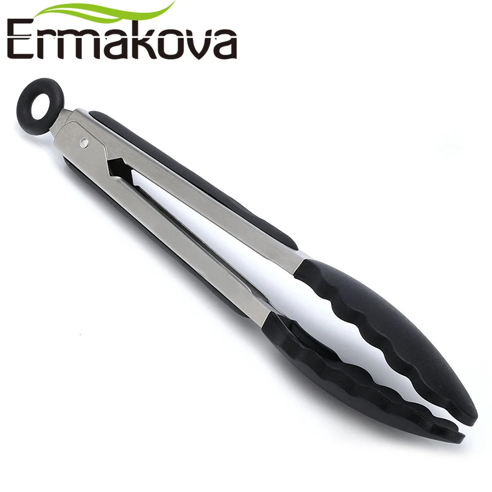 ERMAKOVA 2 шт./компл. 9 дюймовые и 12 Черные Кухонные силиконовые щипцы антипригарные из