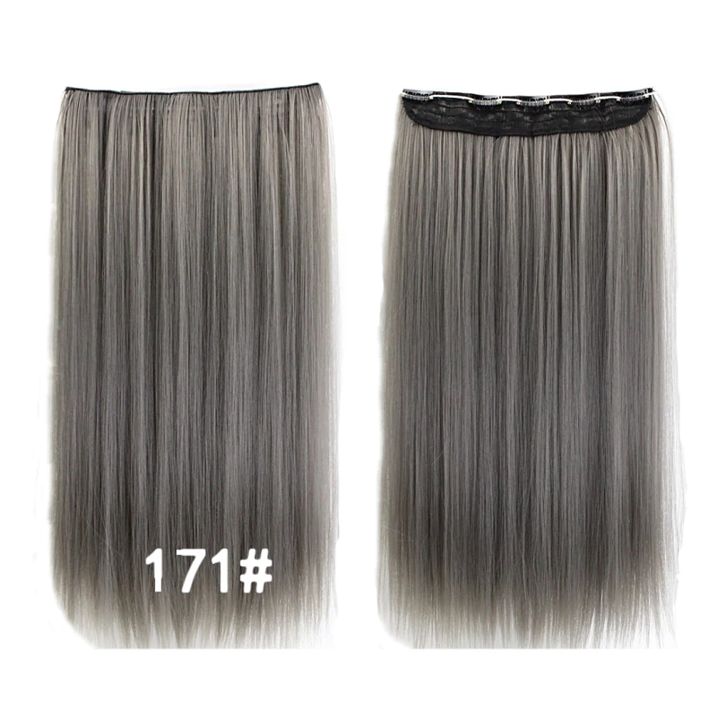 JOY&BEAUTY 24 inch/60cm Long Straight Women Clip in Hair Extensions Black Brown High Tempreture Synthetic Hair Piece 130g