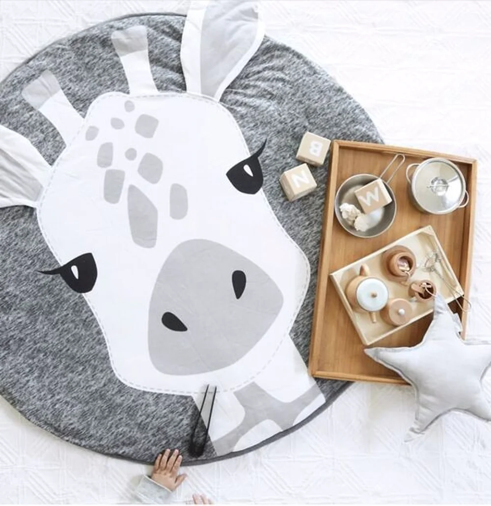 

Cartoon Animals Giraffe Print Baby Play Mats Child Crawling Blanket Carpet Toys Storage Bag Nordic Kids Room Decor