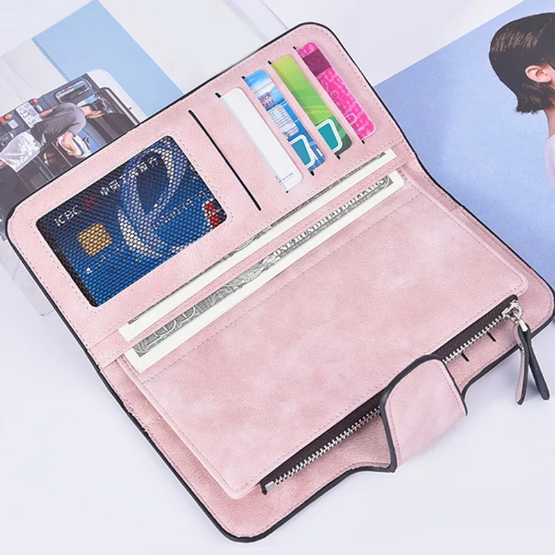 Women PU Leather Wallets Women Clutch Pink Wallets Geometric Zipper Long Scrub Wallet Female Card Holder Carteira Feminina