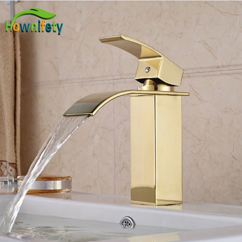 

Free Shipping Luxury Gold-plated Bathroom Mixer Tap Single Handle One Hole Waterfall Basin Faucet