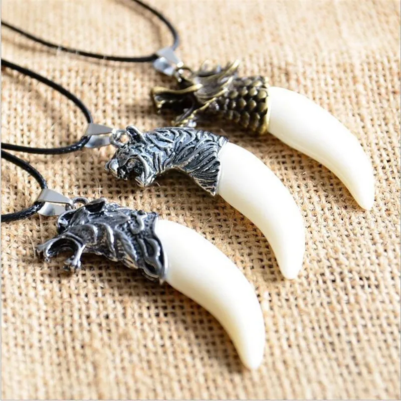 Men Antique Wolf Fang Tooth Pendant Necklace New Animal Head&Tooth Drago Eagle Alloy Necklace Fashion Jewelry gift freeshipping