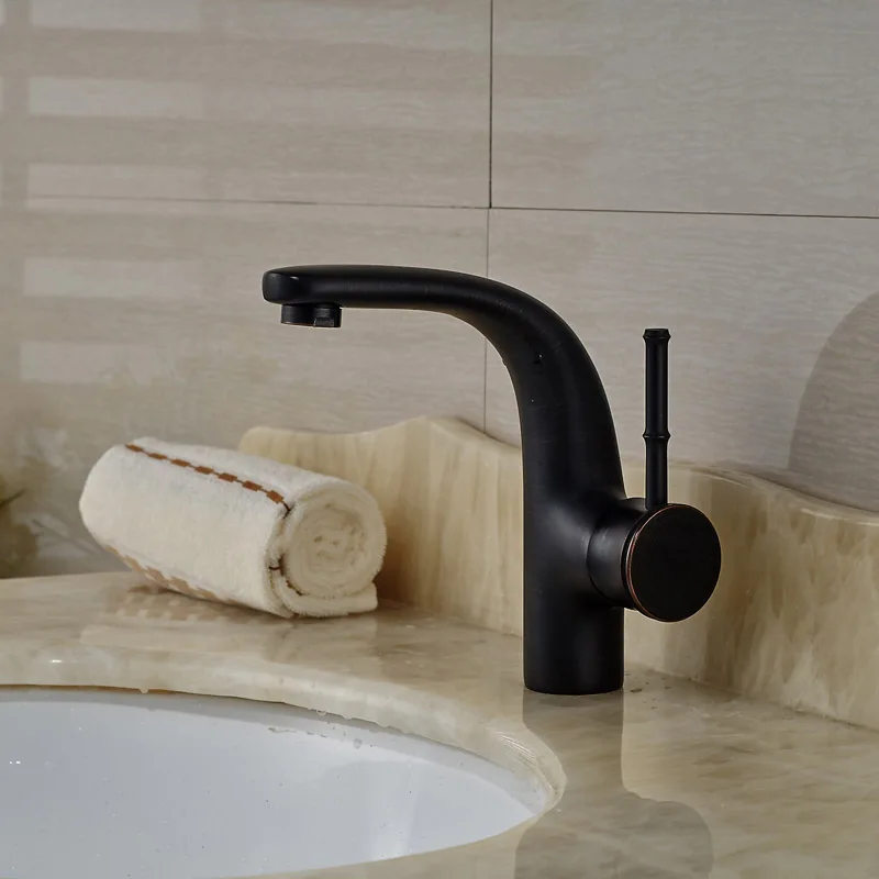 Oil Rubbed Bronze One Handles Brass Basin Sink Faucet Deck Mount Bathroom Vanity Sink Mixer Taps
