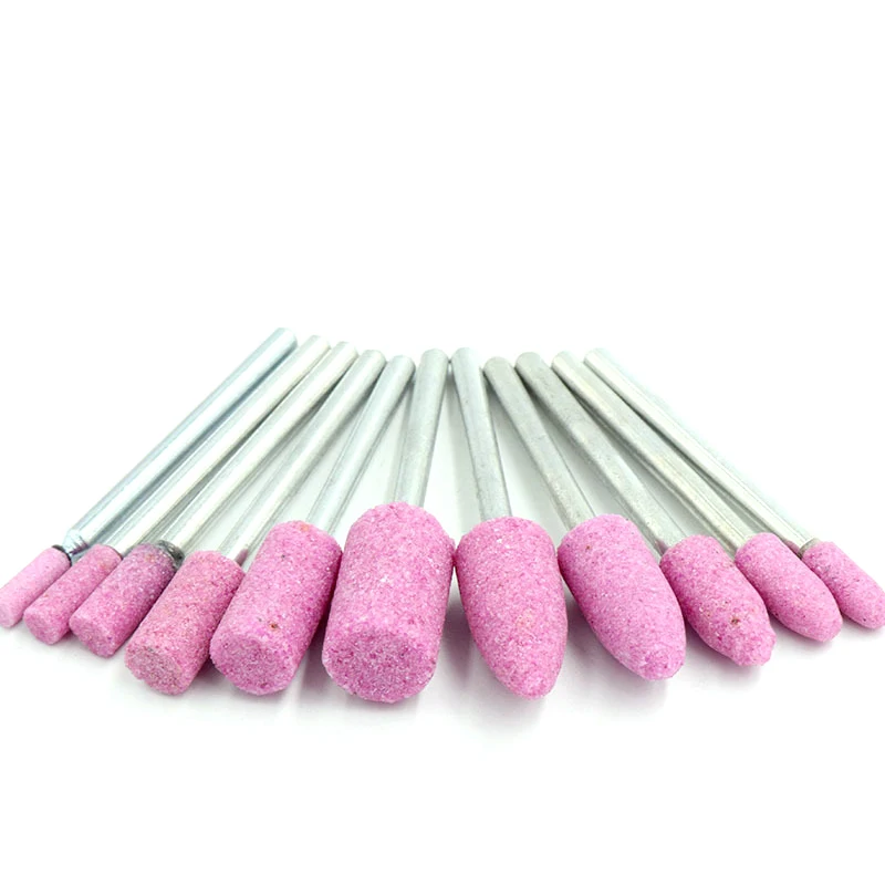 

URANN 10 Pcs/lot 3.0mm Pink Corundum Mounted Abrasive Stone Points Polishing Electric Grinding Head Dremel Rotary Power Tools