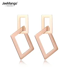 JeeMango de joyas de acero inoxidable Rectangular hueco exagerado oro rosa Pendientes Bijoux Brincos Pendientes de botón Pendientes Mujer JE18060