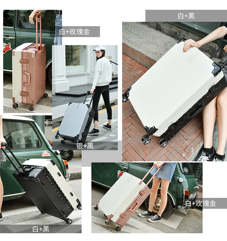 ZYJ Men Women Travel Trolley Luggages Hard Girls Aluminum Frame Alloy Business Rolling Airplane Luggage 20 24 29 Inch Suitcase (2)