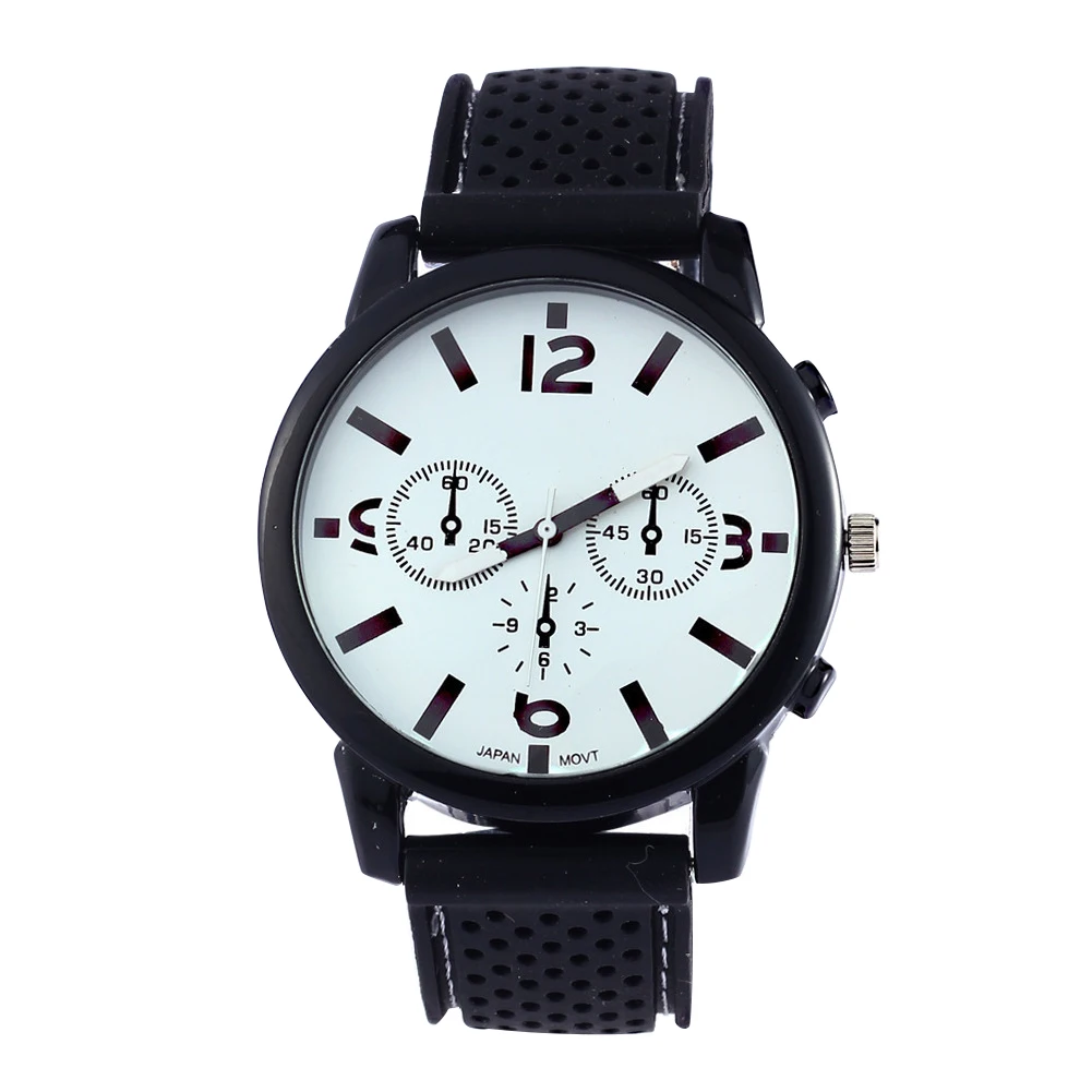Точные модные крутые мужские часы аналог с силиконовым ремешком упражнения подарок для взрослых большой циферблат кварцевые повседневные спортивные - Цвет: Белый