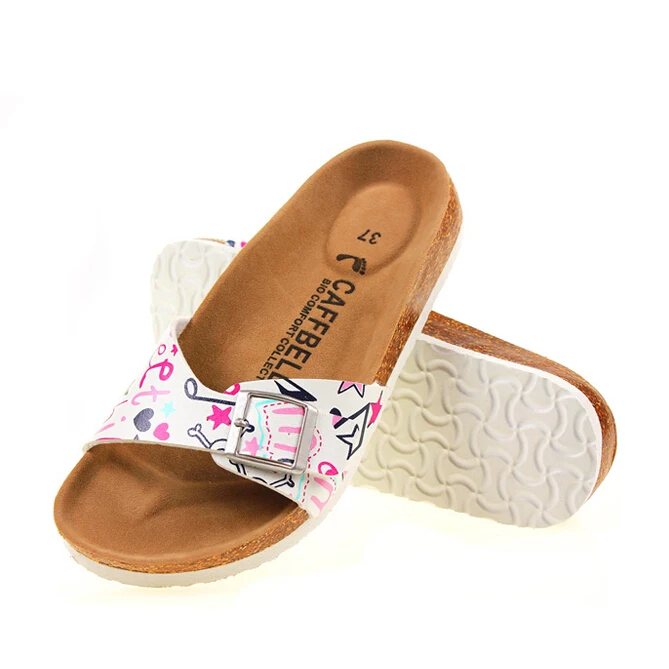 Women Sandals flower printing cork buckle flip flops mixed color glitter slippers beach sandals bis size 42 43 y450